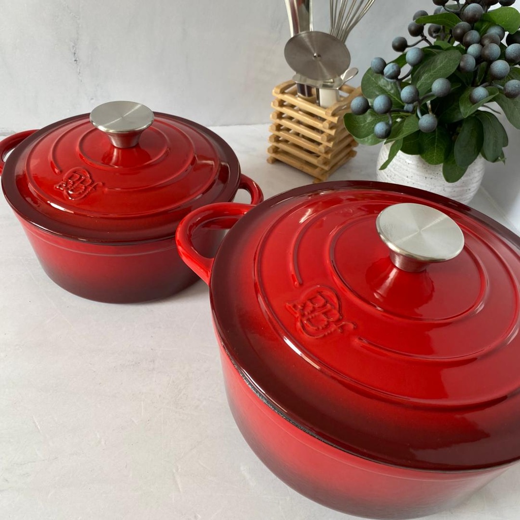Marmite En Fonte 2Pcs Rouge