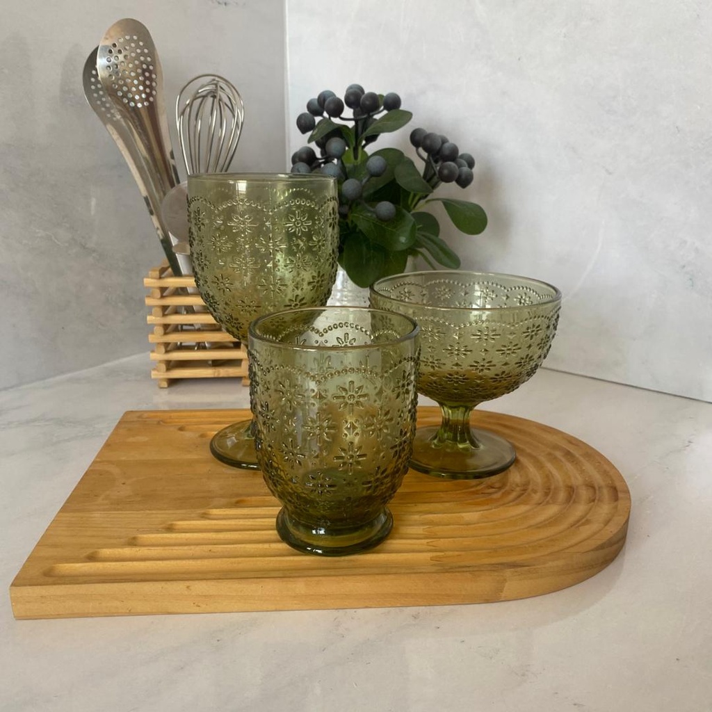 Flower Pattern Verre a pied Vert 8,2 × 17 cm
