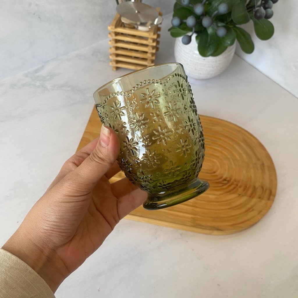Flower Pattern Verre Bas Vert
