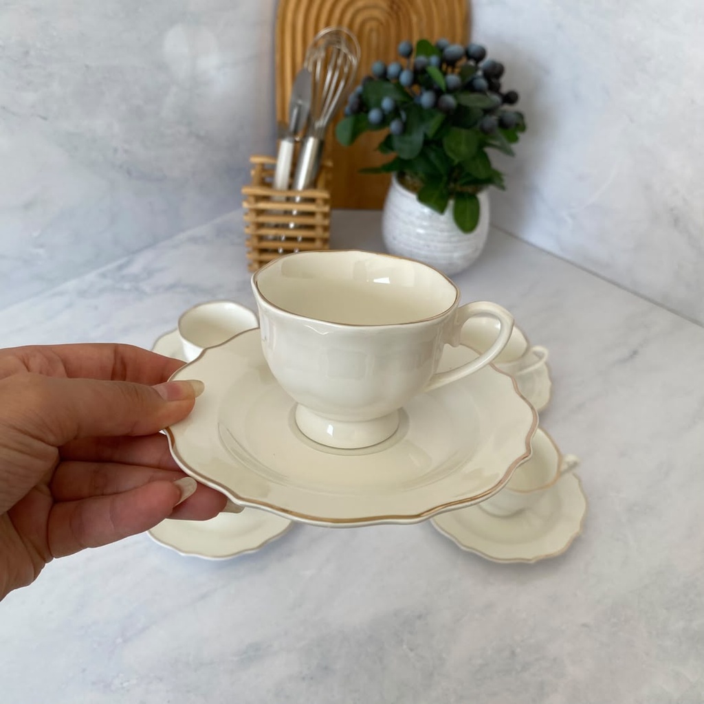 Golden Scalloped-Ensemble de 12 pcs  tasse et soucoupes 90 ml