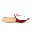 Poele En Fonte 16 Cm Rouge Avec Support En Bois