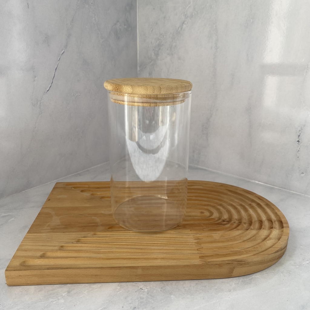 Bocal en verre rond 1000ml + couver bambou