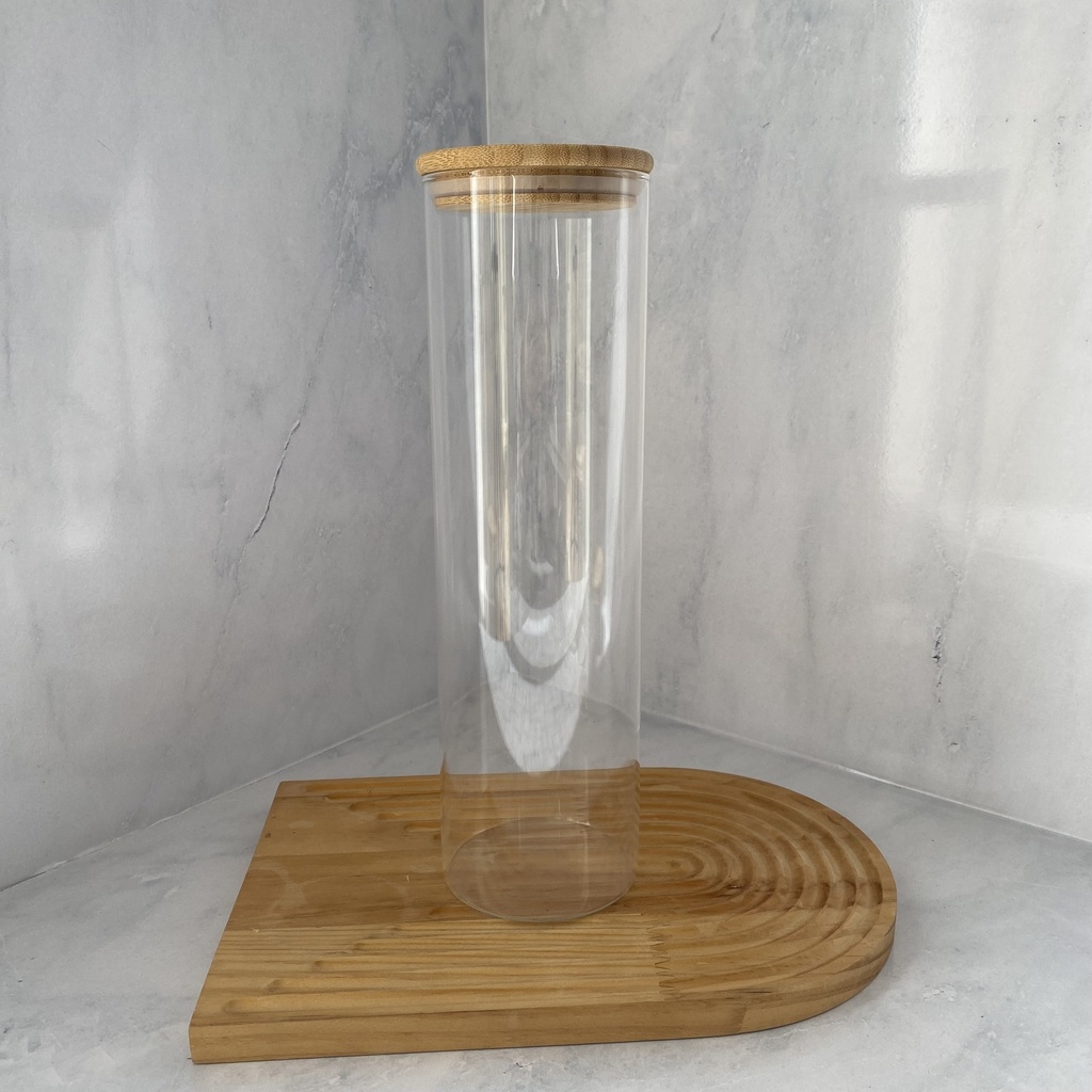Bocal en verre rond 2000ml + couver bambou
