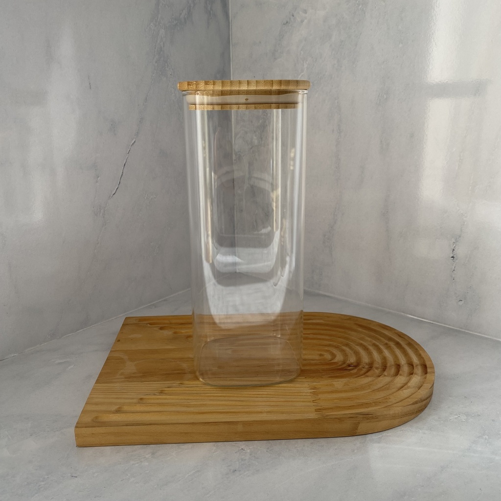 Bocal en verre carre 2L avec couvercle en bambou