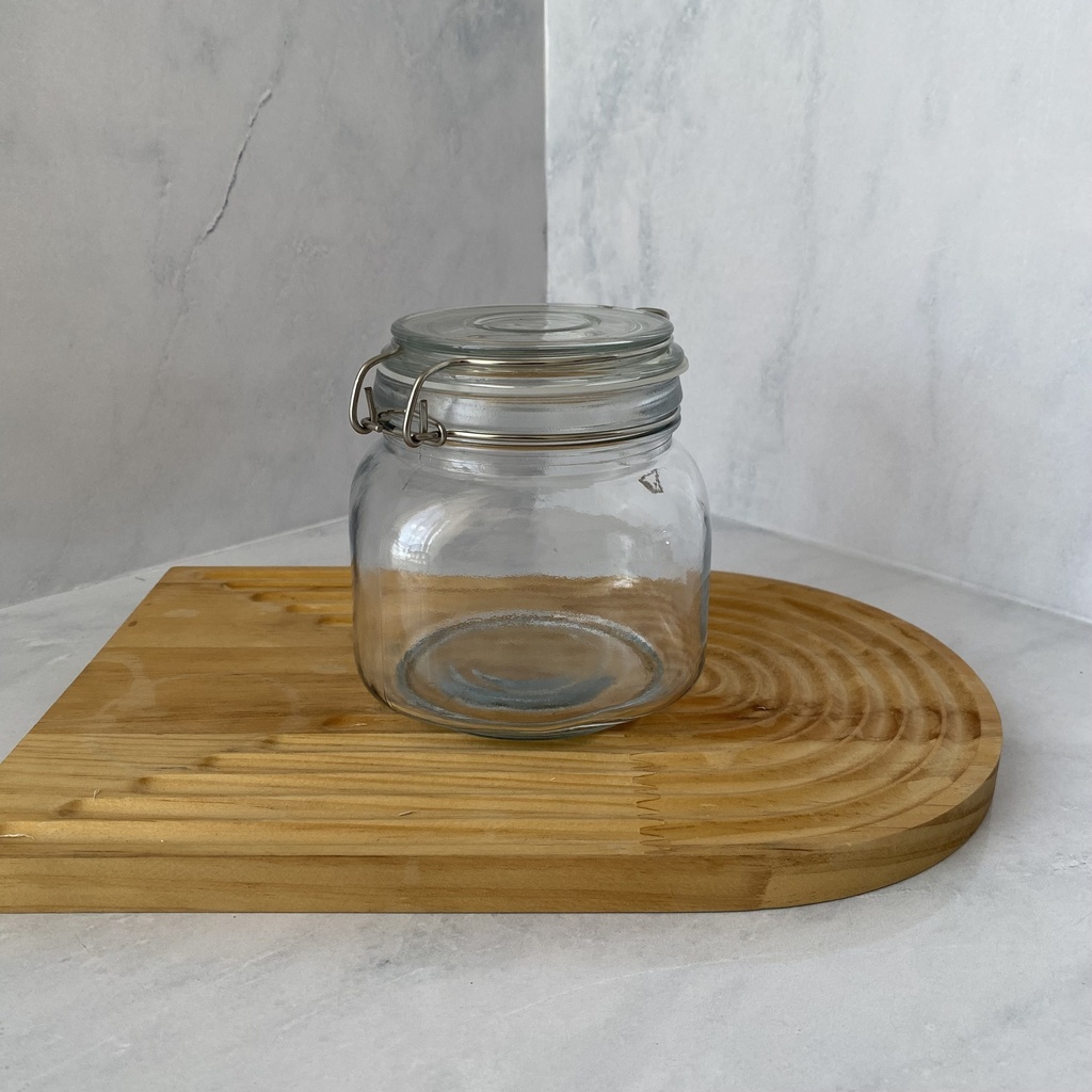 Bocal en verre carré 750 ml + couver en verre