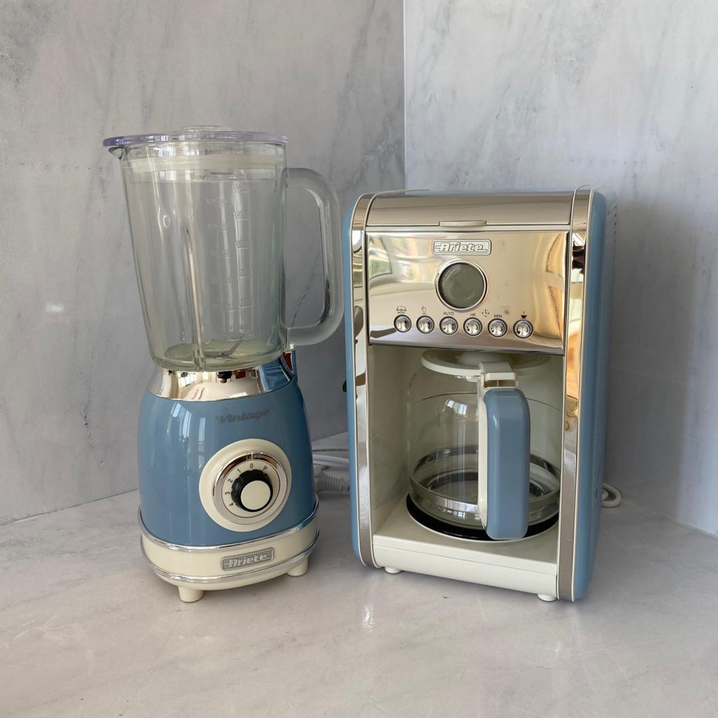 PACK - Vintage Petrin Bleu - Vintage Machine A Cafe A Filtre Bleu - Vintage Blender Bocal En Verre 1.5L Bleu 