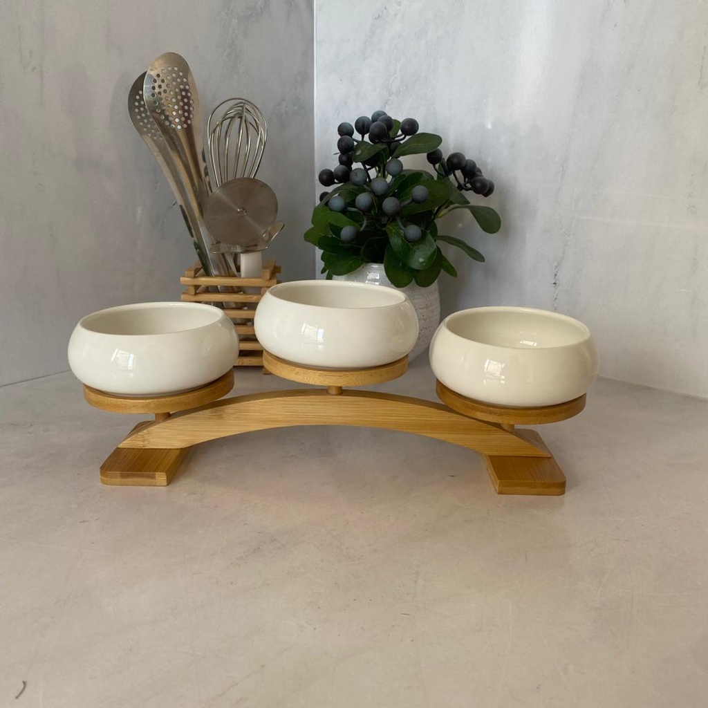 Ensemble Coupelles Ceramique Support En Bois 3Pcs