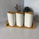 Set Porte Epices Ceramique Support En Bois Grand 3Pcs 