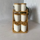 Ensemble Porte Epices Ceramique Support En Bois 6Pcs