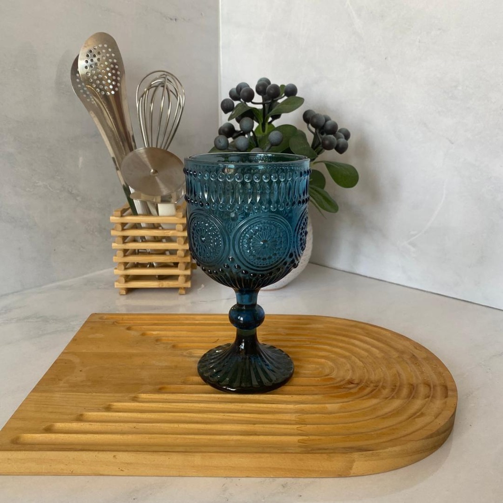 Embossed  Verre a pied bleu 8.8x16.2cm