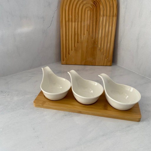 [LQ-QD0302-S3-B002] Set De 3 Coupelles Avec Plat En Bambou