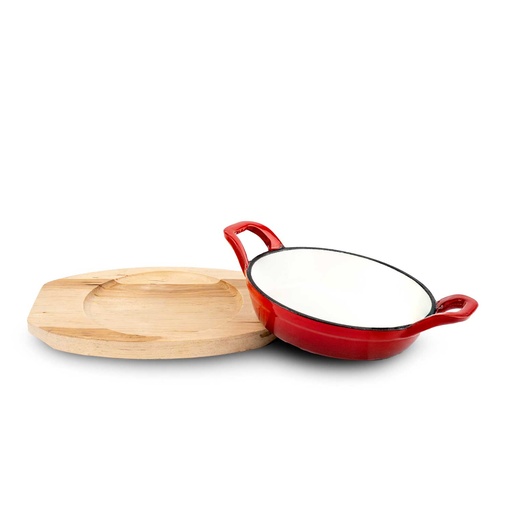 [EC2148C-R] Poele En Fonte 16 Cm Rouge Avec Support En Bois