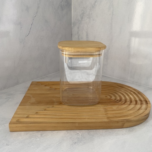 [GS1000SQ] Bocal en verre carré 1000ml + couver bambou