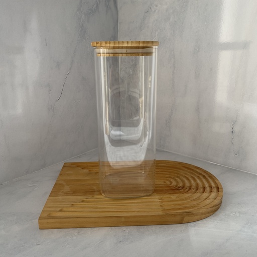 [G2000SQ] Bocal en verre carré 2000ml + couver bambou