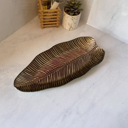 [19202] AK assiette 36 LEAF-METALLIC BROWN TEXTURE - METALLIC GREEN COATED