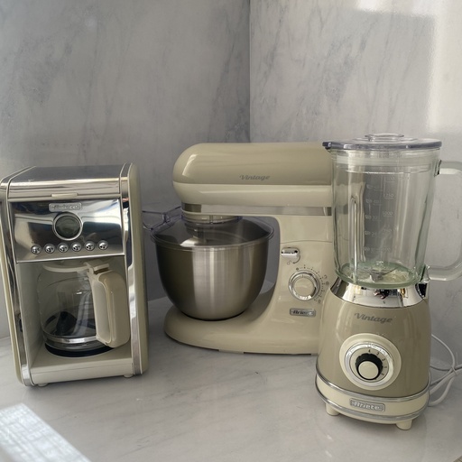 [00C058303AR0 - 00M134203AR0 - 00C158803AR0] PACK - Vintage Blender Bocal En Verre 1.5L Beige - Vintage Machine A Cafe A Filtre Beige - Vintage Petrin Beige  