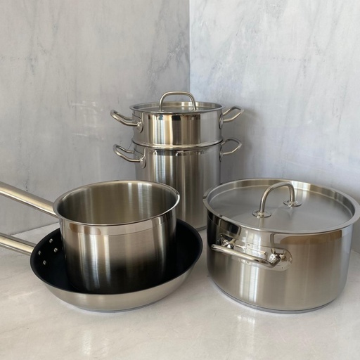 [KSF-1006 -  KSF-1004 - KSF-1008 - KSF-1002] PACK TRADITION - Faitout Inox 23.5X13.3Cm - Casserole Inox 19.5X13Cm - Couscoussier Inox (6L) 20Cm - Poele Inox 28X5Cm