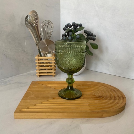 [GR362-G] Embossed  Verre a pied vert  8.8x16.2cm